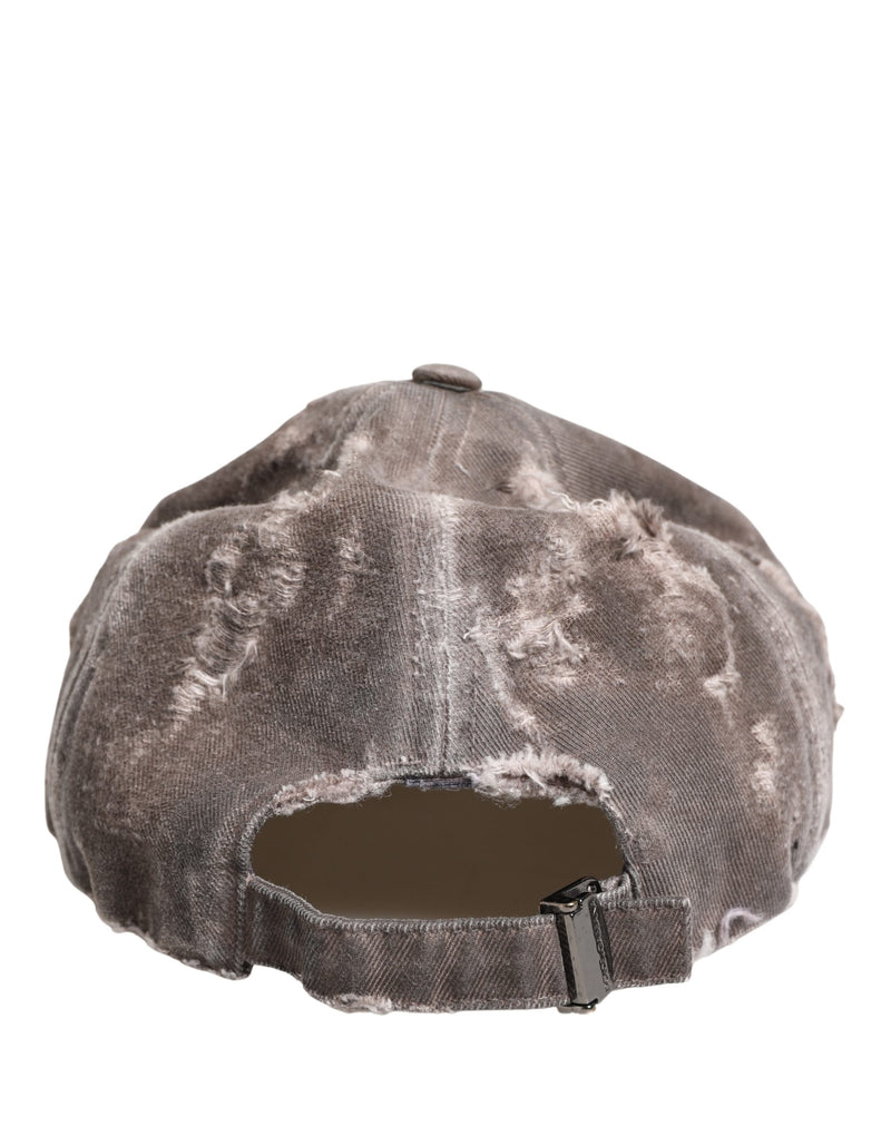 Dolce & Gabbana Men Brown Cotton Distressed Baseball Capello Hat