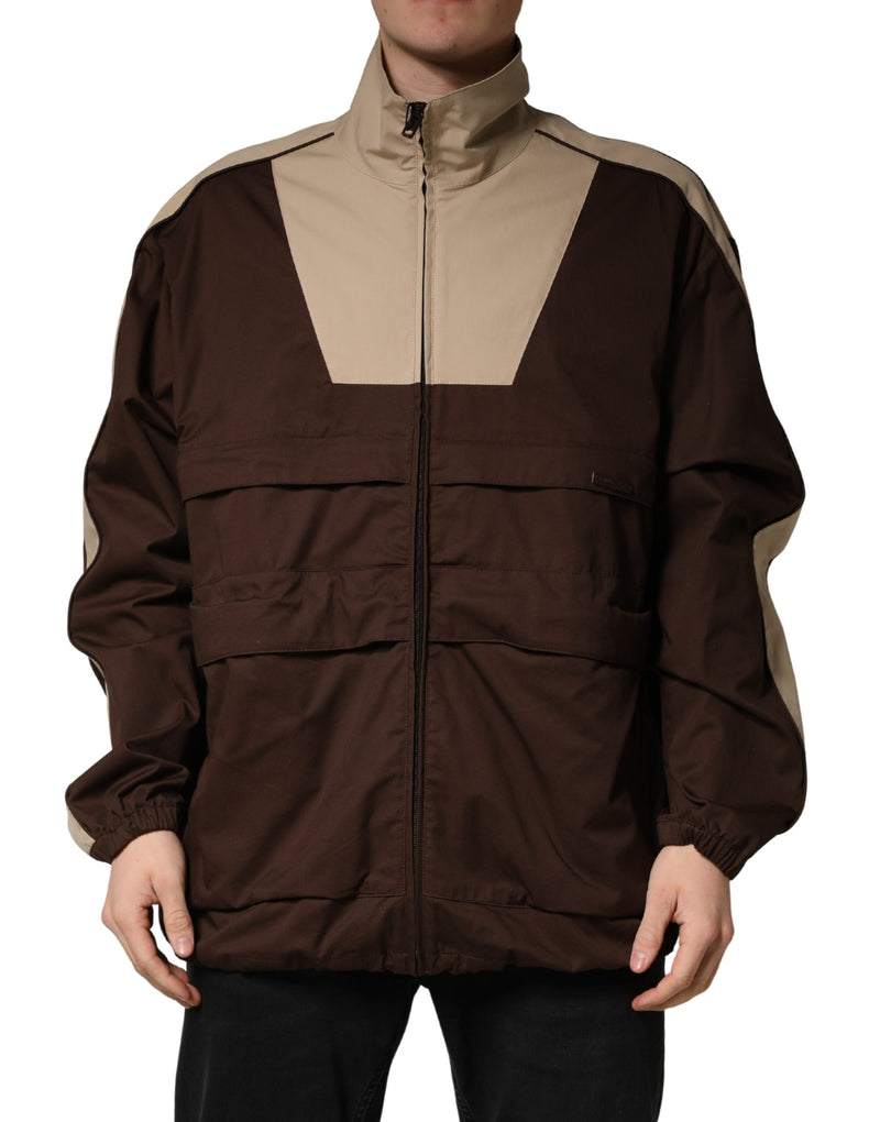Dolce & Gabbana Brown Beige Cotton Zip Windbreaker Jacket