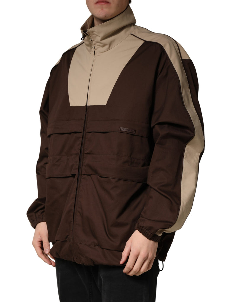 Dolce & Gabbana Brown Beige Cotton Zip Windbreaker Jacket