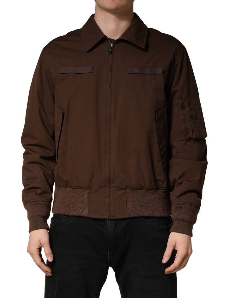Chaqueta bomber marrón de algodón elástico con cremallera completa de Dolce & Gabbana
