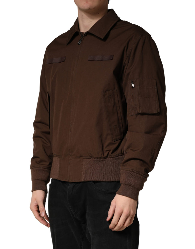 Chaqueta bomber marrón de algodón elástico con cremallera completa de Dolce & Gabbana