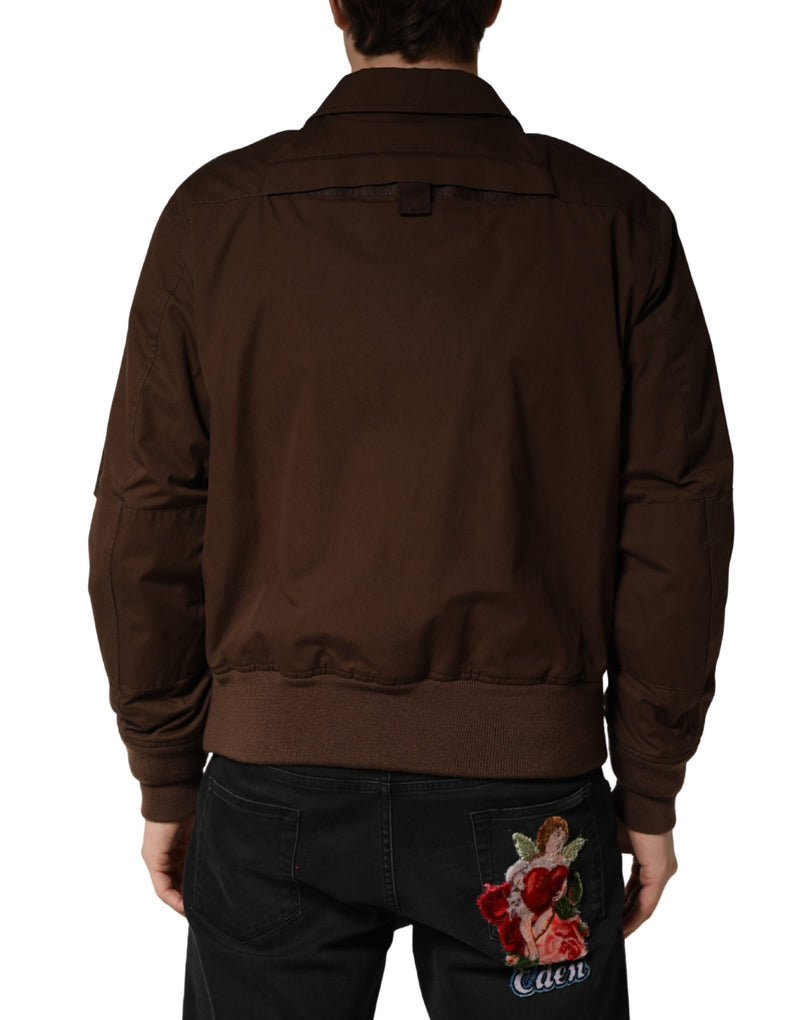 Chaqueta bomber marrón de algodón elástico con cremallera completa de Dolce & Gabbana