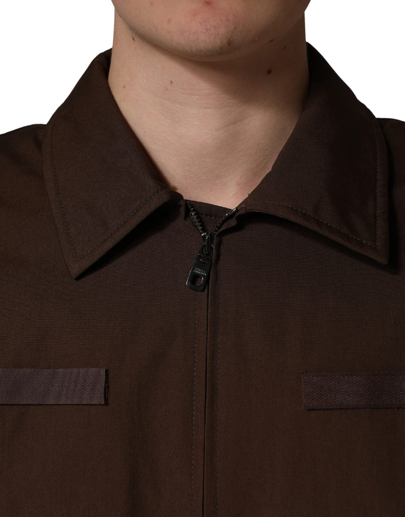 Chaqueta bomber marrón de algodón elástico con cremallera completa de Dolce & Gabbana