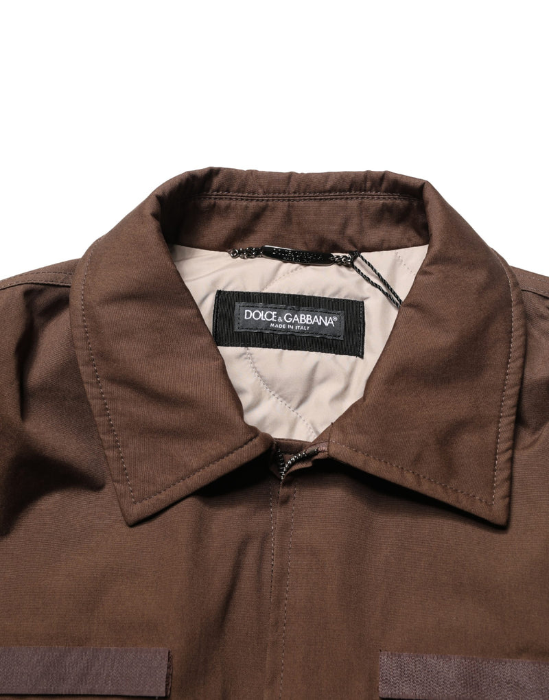 Chaqueta bomber marrón de algodón elástico con cremallera completa de Dolce & Gabbana