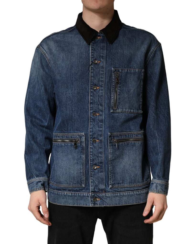 Chaqueta blusón de mezclilla de algodón negra y azul de Dolce & Gabbana para hombre