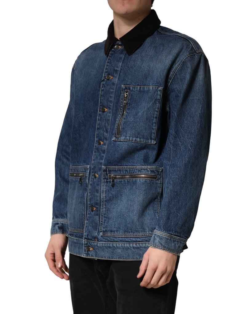 Chaqueta blusón de mezclilla de algodón negra y azul de Dolce & Gabbana para hombre