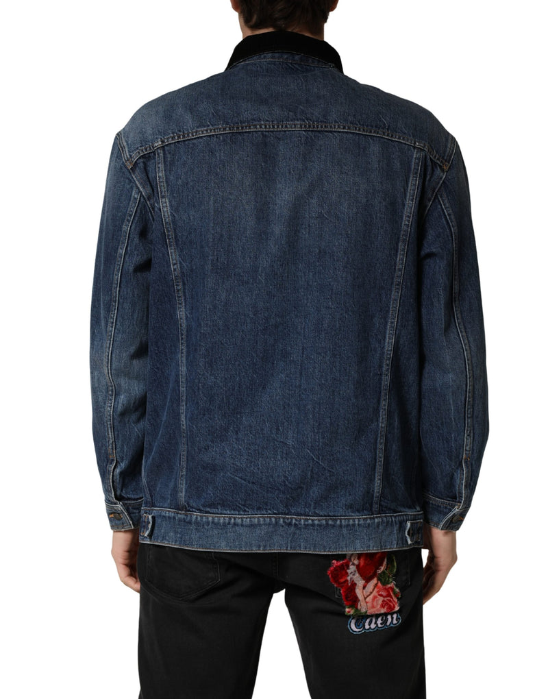 Chaqueta blusón de mezclilla de algodón negra y azul de Dolce & Gabbana para hombre