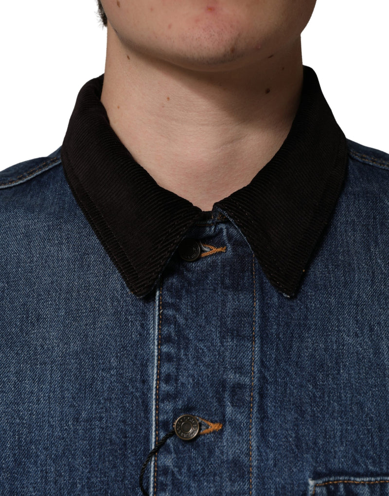 Chaqueta blusón de mezclilla de algodón negra y azul de Dolce & Gabbana para hombre