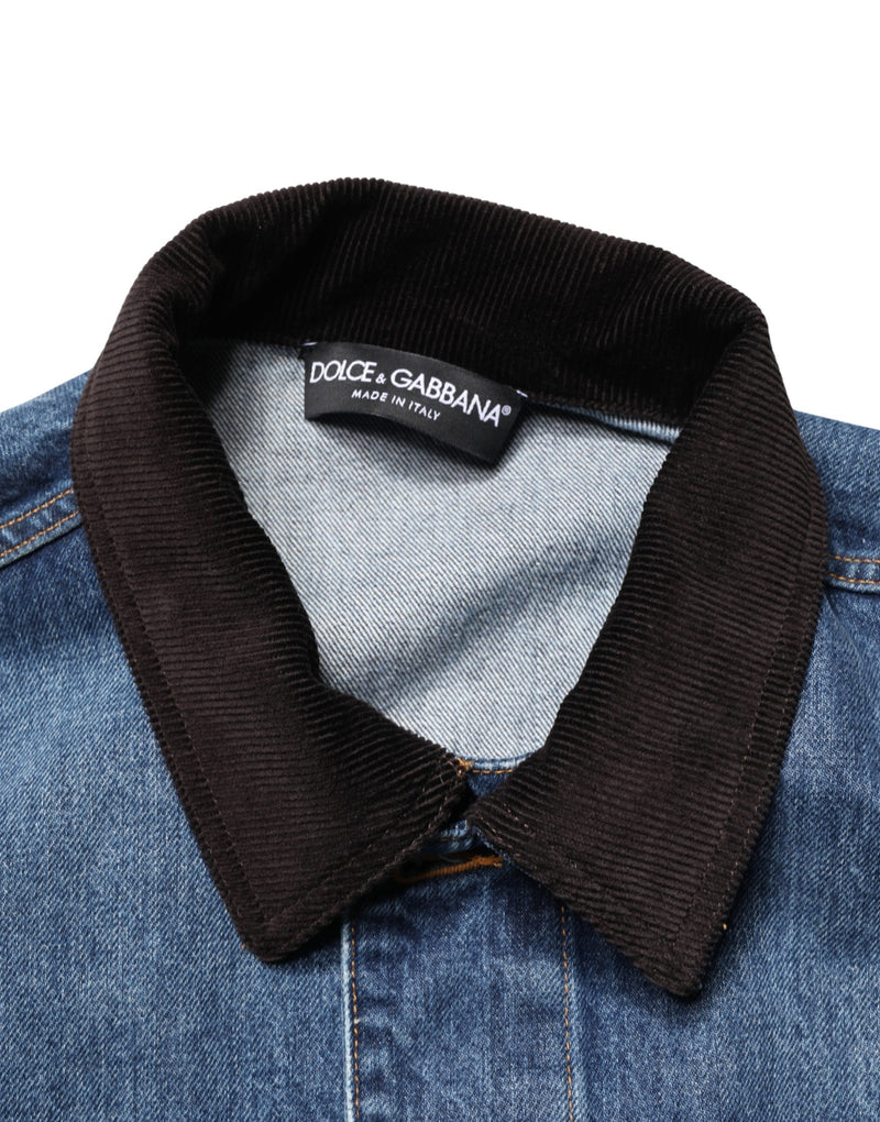 Chaqueta blusón de mezclilla de algodón negra y azul de Dolce & Gabbana para hombre