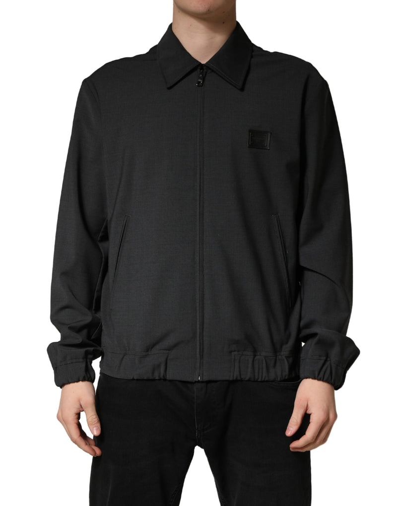 Chaqueta bomber negra de lana con logotipo y cierre completo de Dolce & Gabbana para hombre