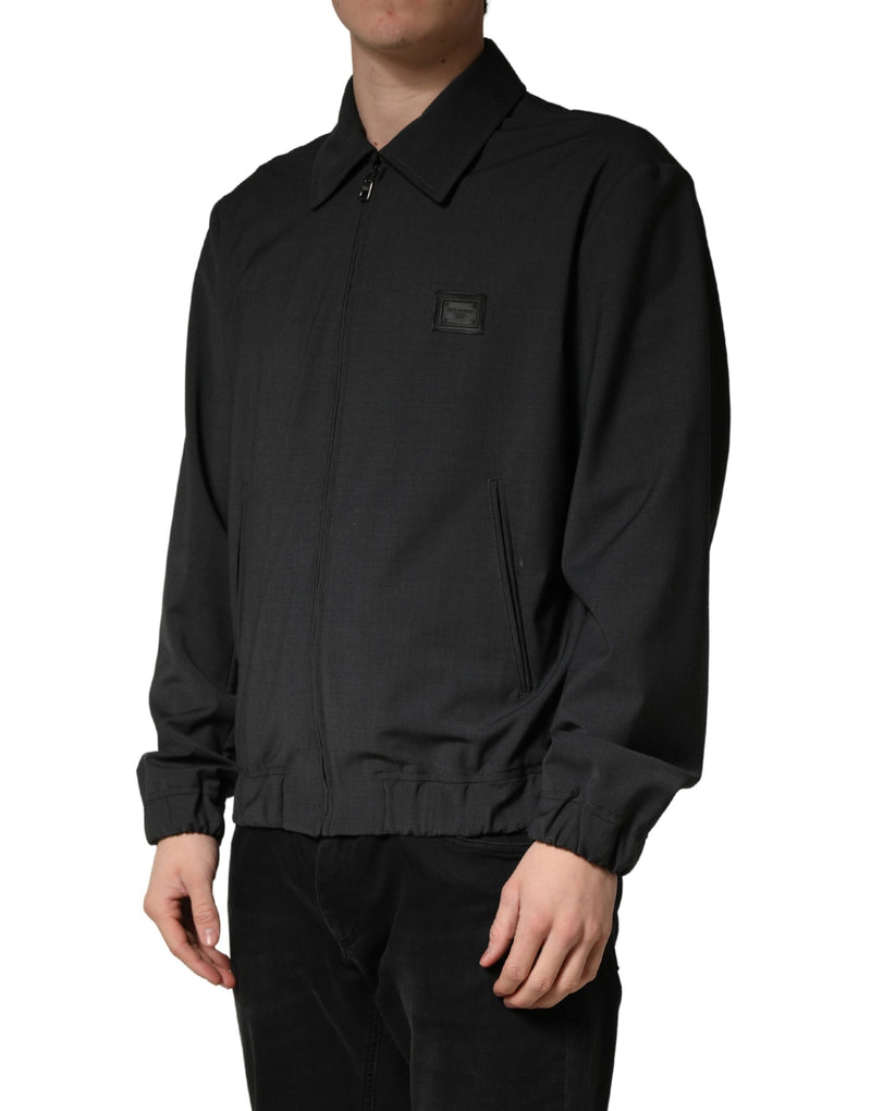 Chaqueta bomber negra de lana con logotipo y cierre completo de Dolce & Gabbana para hombre