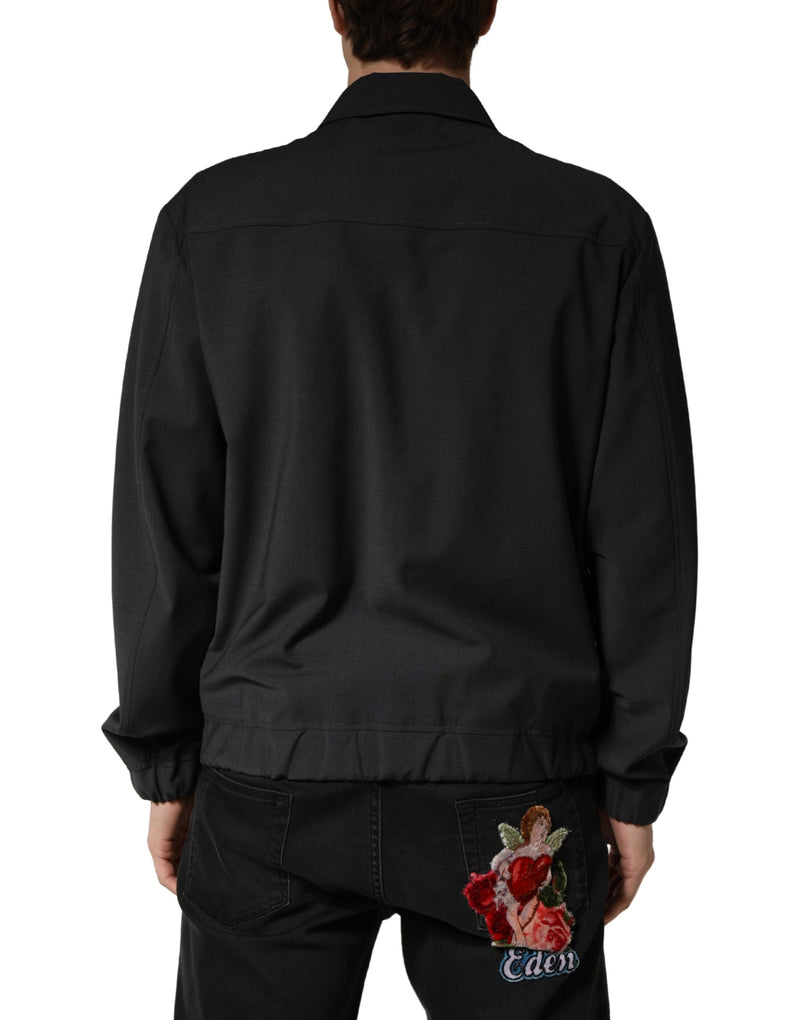 Chaqueta bomber negra de lana con logotipo y cierre completo de Dolce & Gabbana para hombre