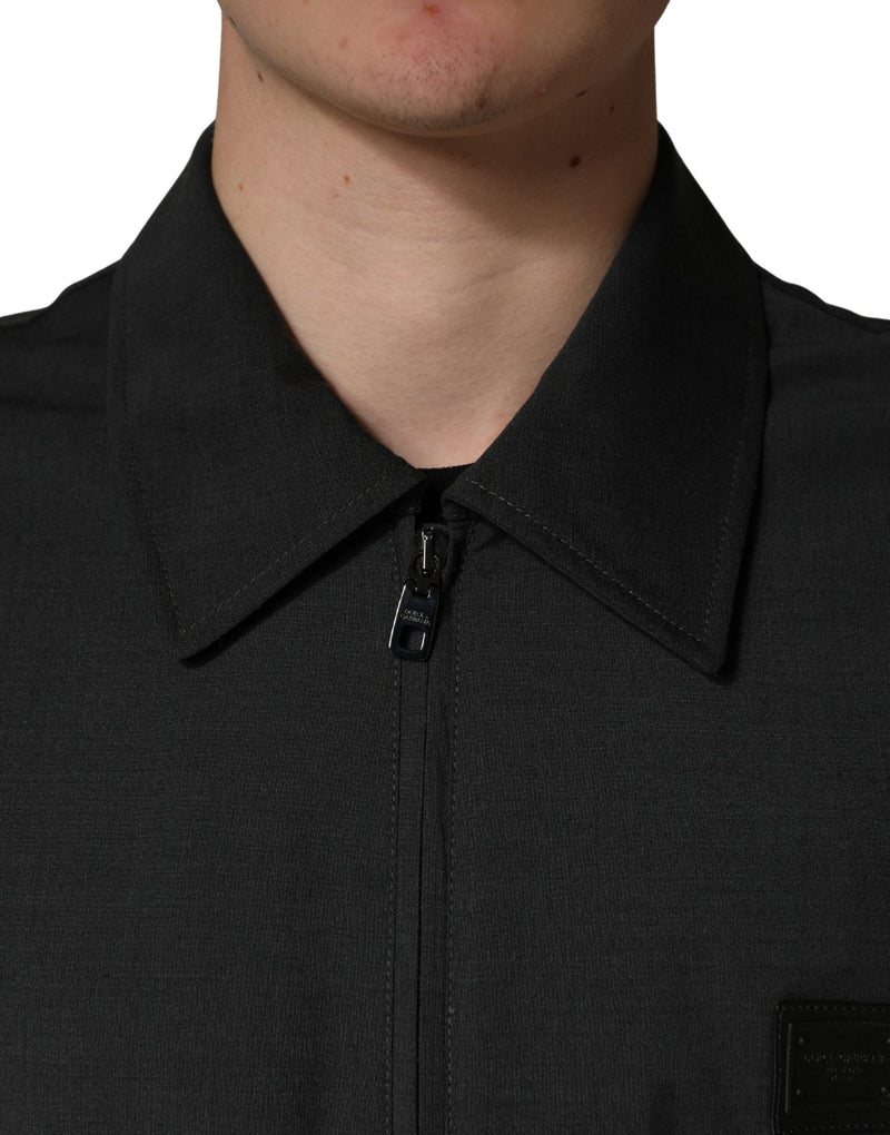 Chaqueta bomber negra de lana con logotipo y cierre completo de Dolce & Gabbana para hombre