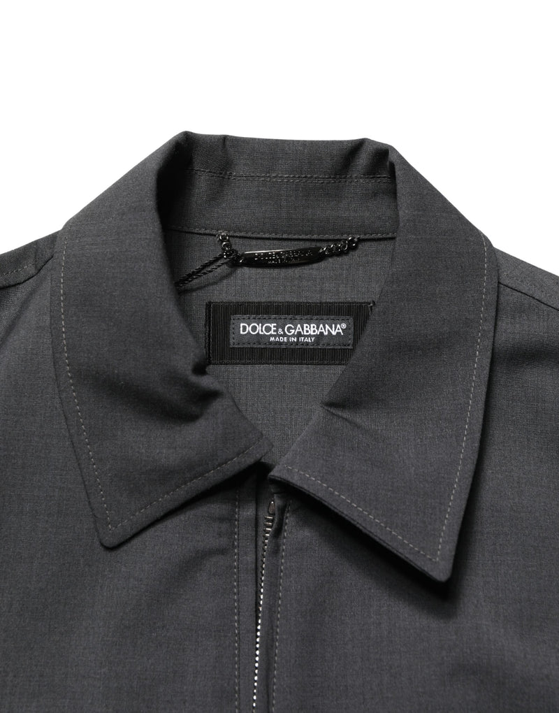Chaqueta bomber negra de lana con logotipo y cierre completo de Dolce & Gabbana para hombre