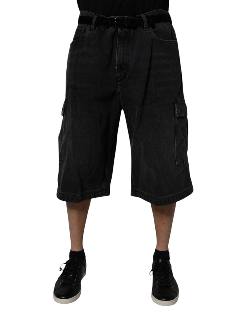 Bermuda cargo en denim noir à taille mi-haute Dolce & Gabbana