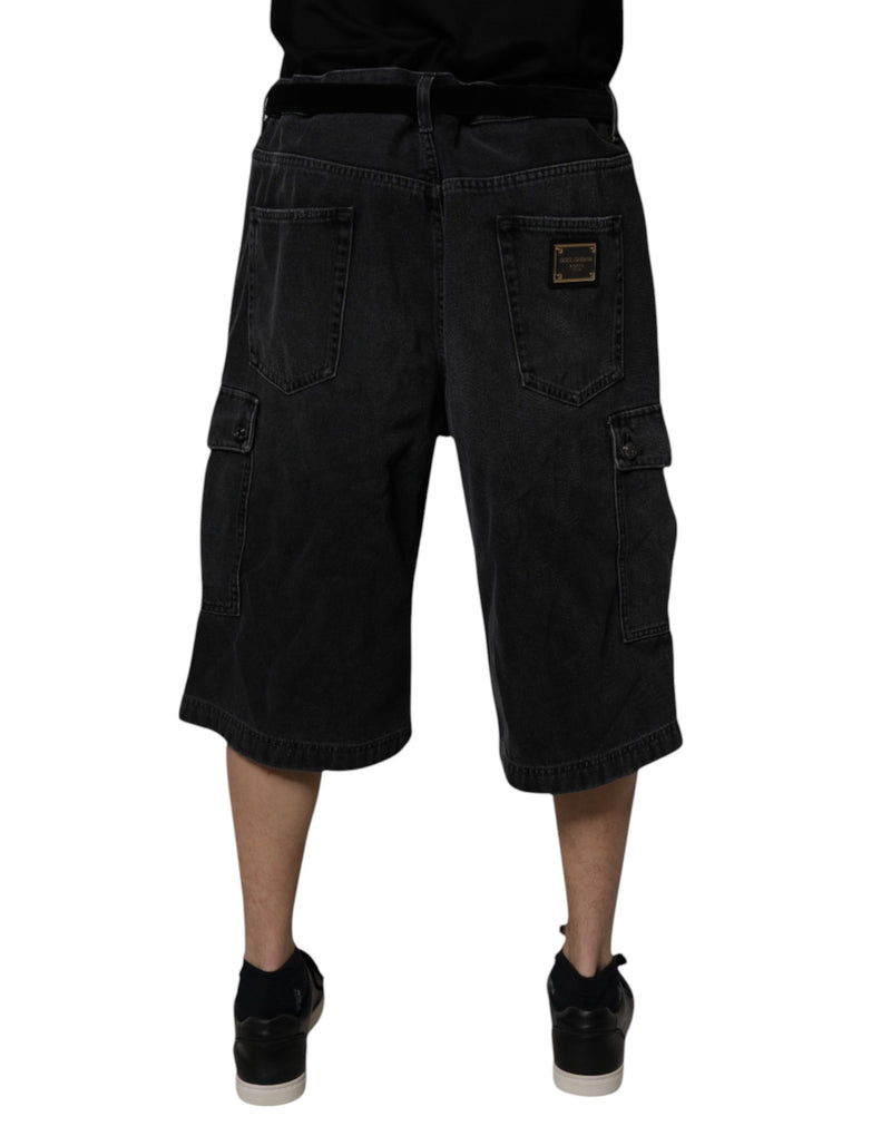 Bermuda cargo en denim noir à taille mi-haute Dolce & Gabbana