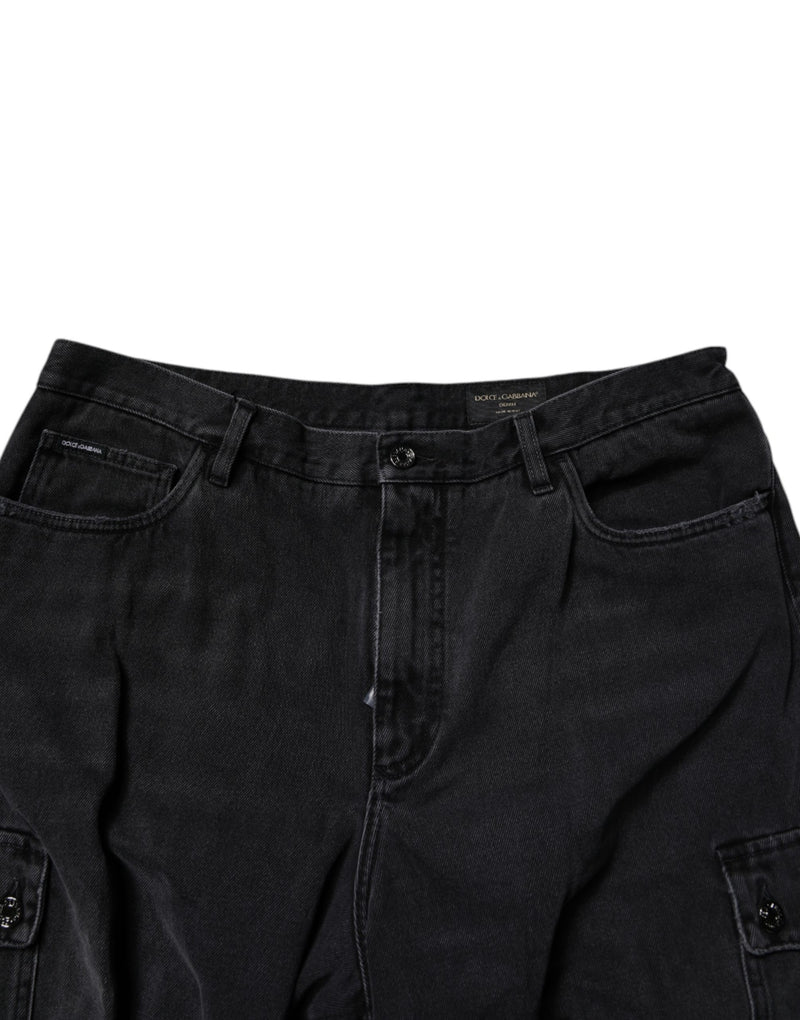 Bermuda cargo en denim noir à taille mi-haute Dolce & Gabbana
