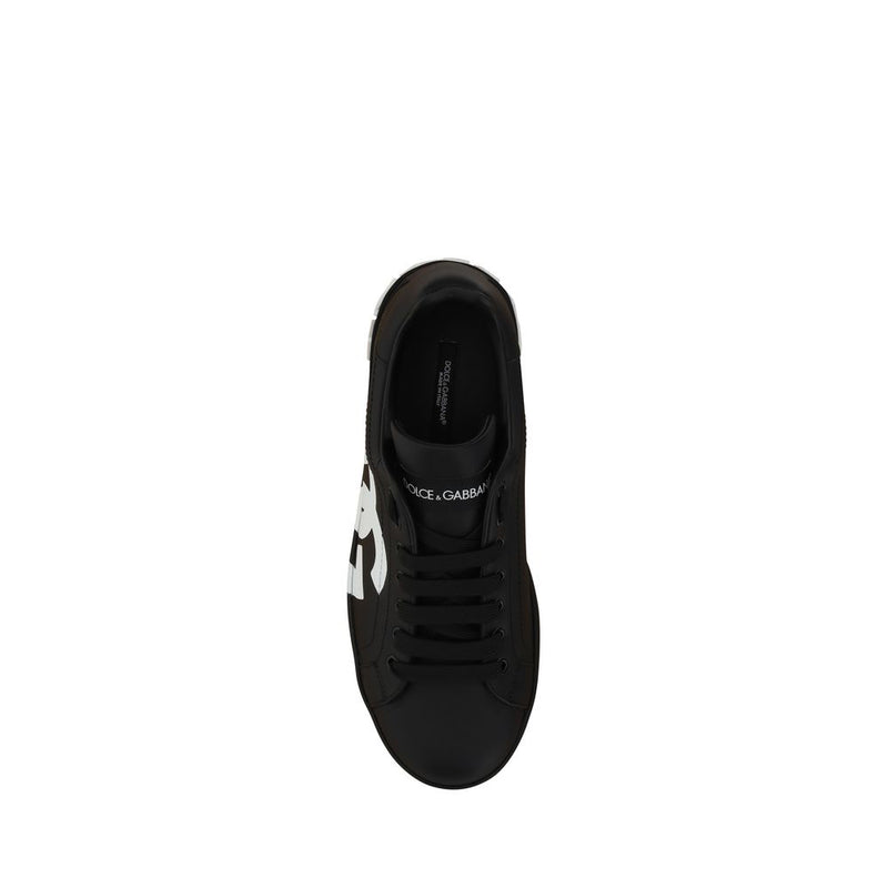 Dolce & Gabbana Black Calf Leather Bos Taurus Sneakers