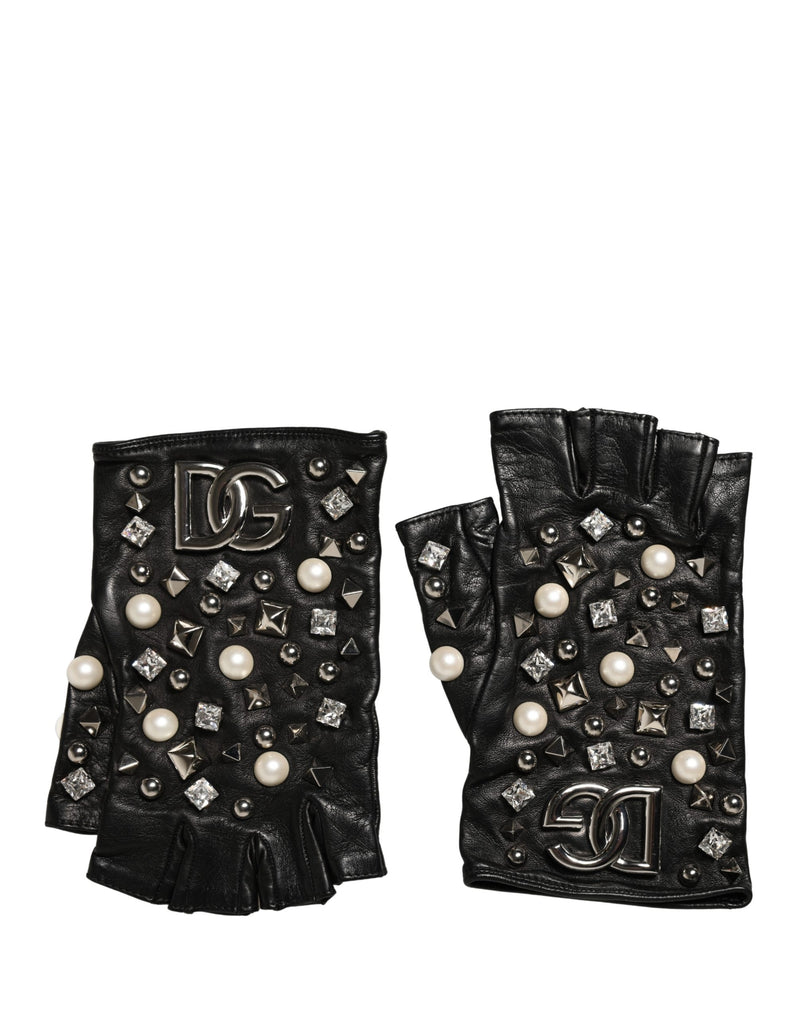 Luvas pretas Dolce & Gabbana com pérolas, até o pulso