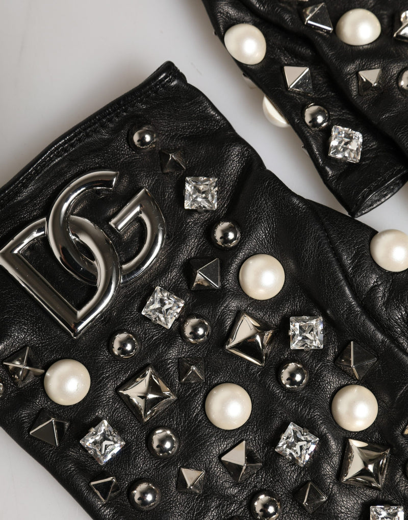 Luvas pretas Dolce & Gabbana com pérolas, até o pulso