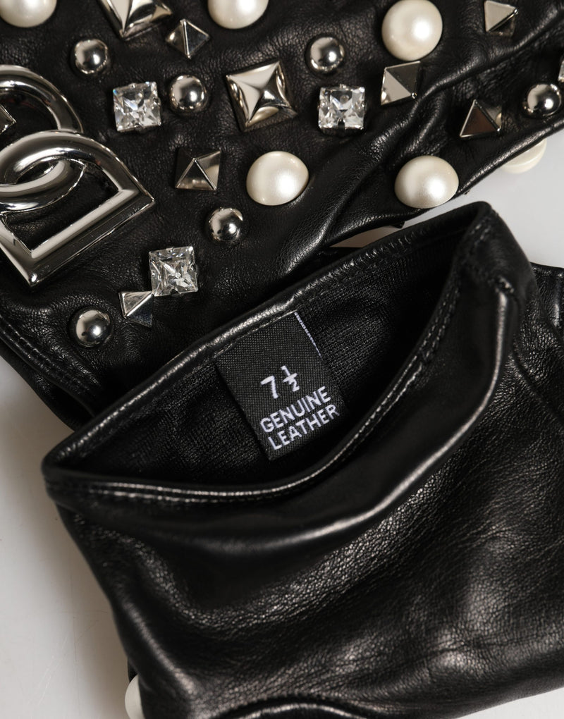Luvas pretas Dolce & Gabbana com pérolas, até o pulso