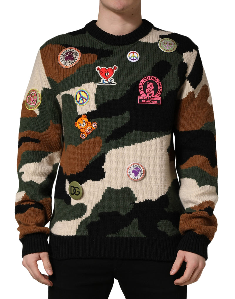 Maglione pullover mimetico multicolore in maglia intarsiata Dolce & Gabbana