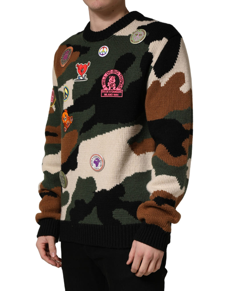 Maglione pullover mimetico multicolore in maglia intarsiata Dolce & Gabbana