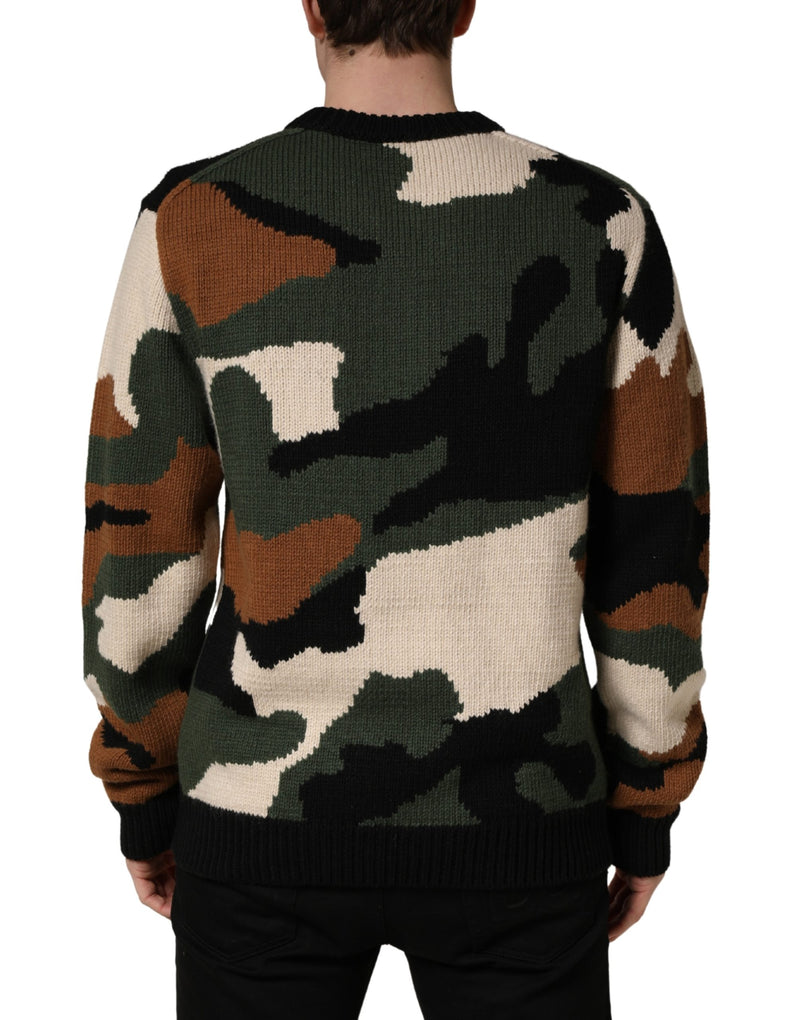 Maglione pullover mimetico multicolore in maglia intarsiata Dolce & Gabbana