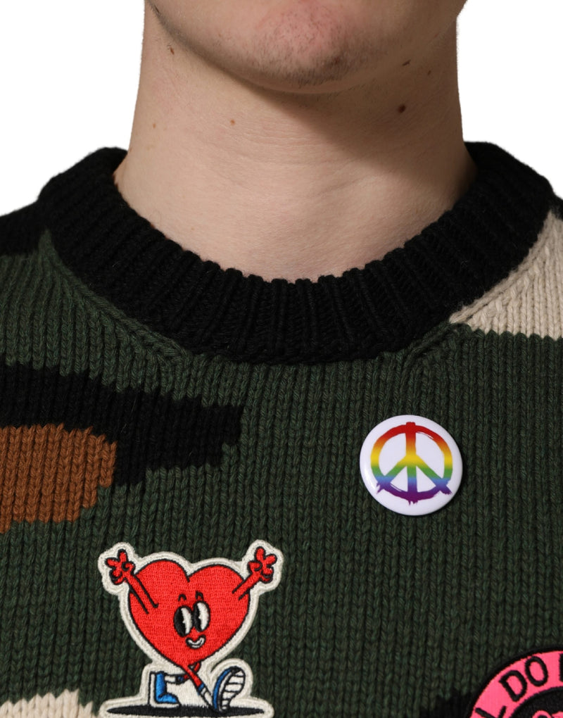 Maglione pullover mimetico multicolore in maglia intarsiata Dolce & Gabbana
