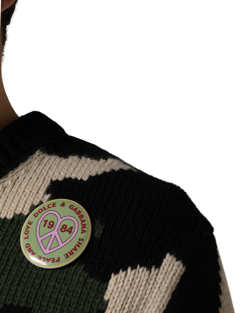 Maglione pullover mimetico multicolore in maglia intarsiata Dolce & Gabbana