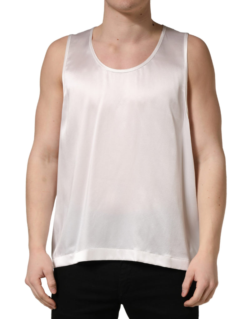 Camiseta sin mangas de satén blanco de poliéster de Dolce & Gabbana