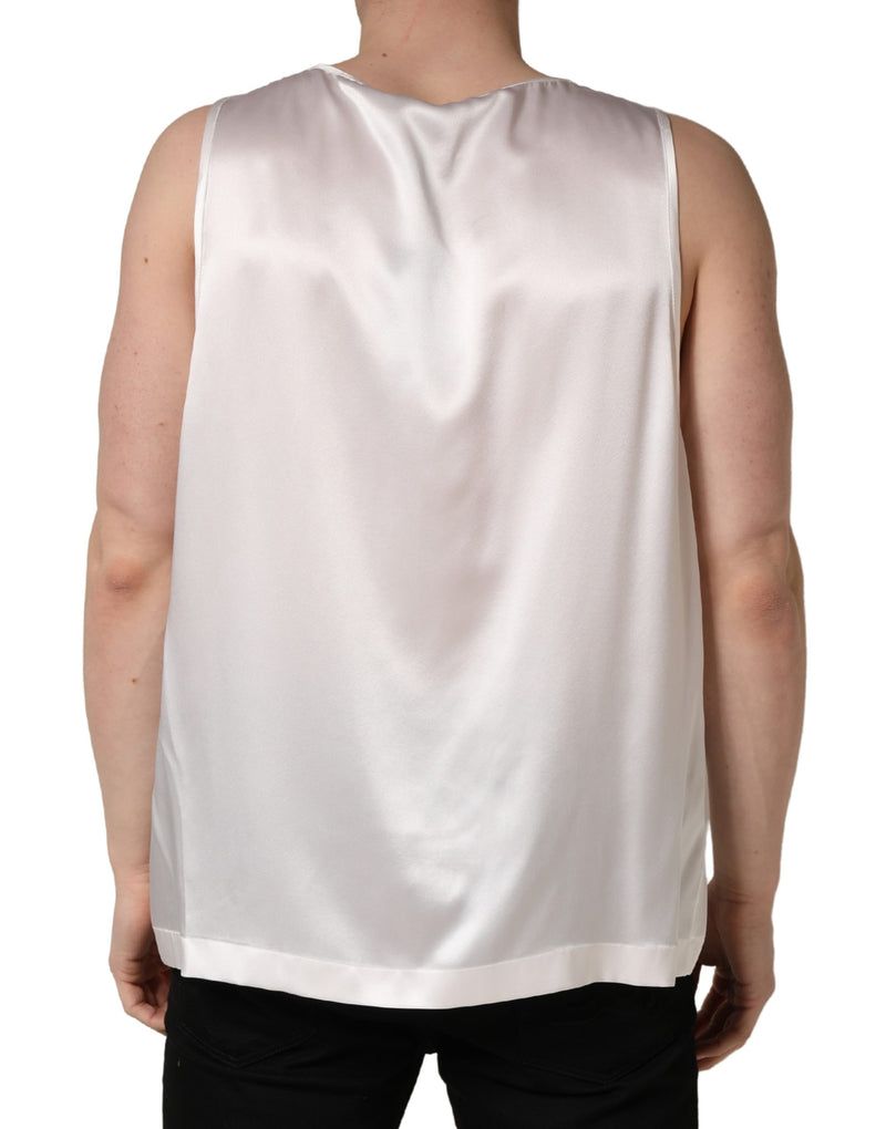 Camiseta sin mangas de satén blanco de poliéster de Dolce & Gabbana