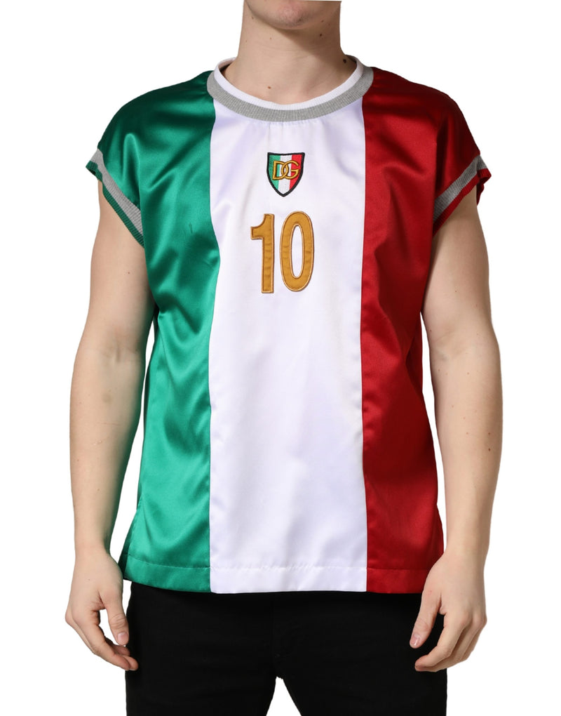 T-shirt sans manches en satin multicolore Italia à logo DG Dolce & Gabbana