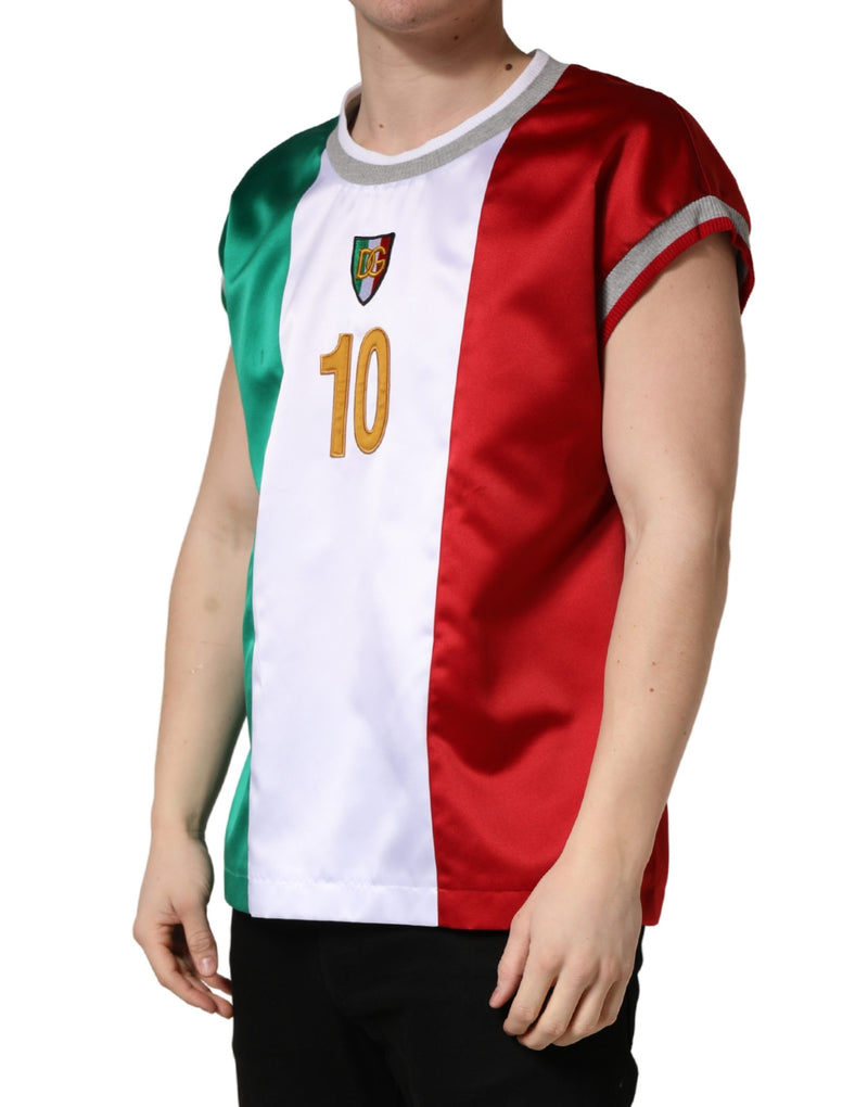 T-shirt sans manches en satin multicolore Italia à logo DG Dolce & Gabbana