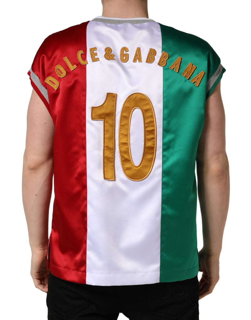 T-shirt sans manches en satin multicolore Italia à logo DG Dolce & Gabbana