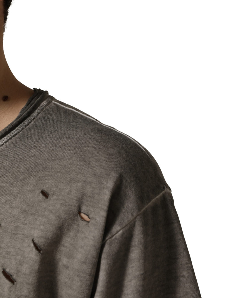 T-shirt gris en coton à col rond avec imprimé logo DG Dolce & Gabbana