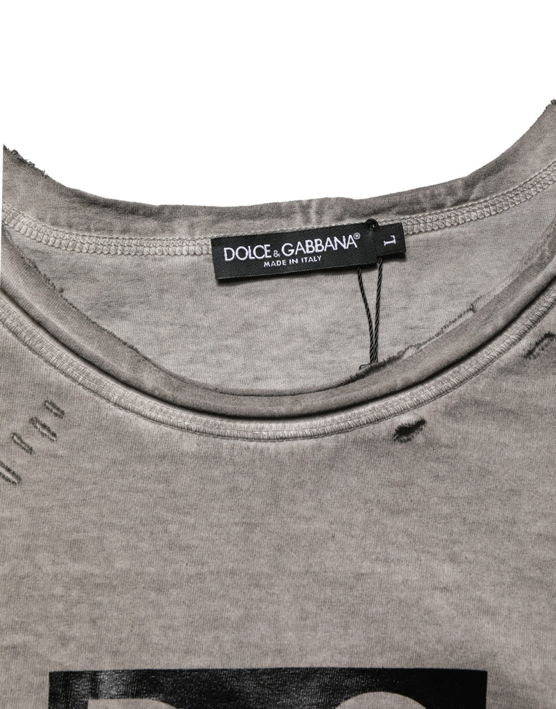 T-shirt gris en coton à col rond avec imprimé logo DG Dolce & Gabbana
