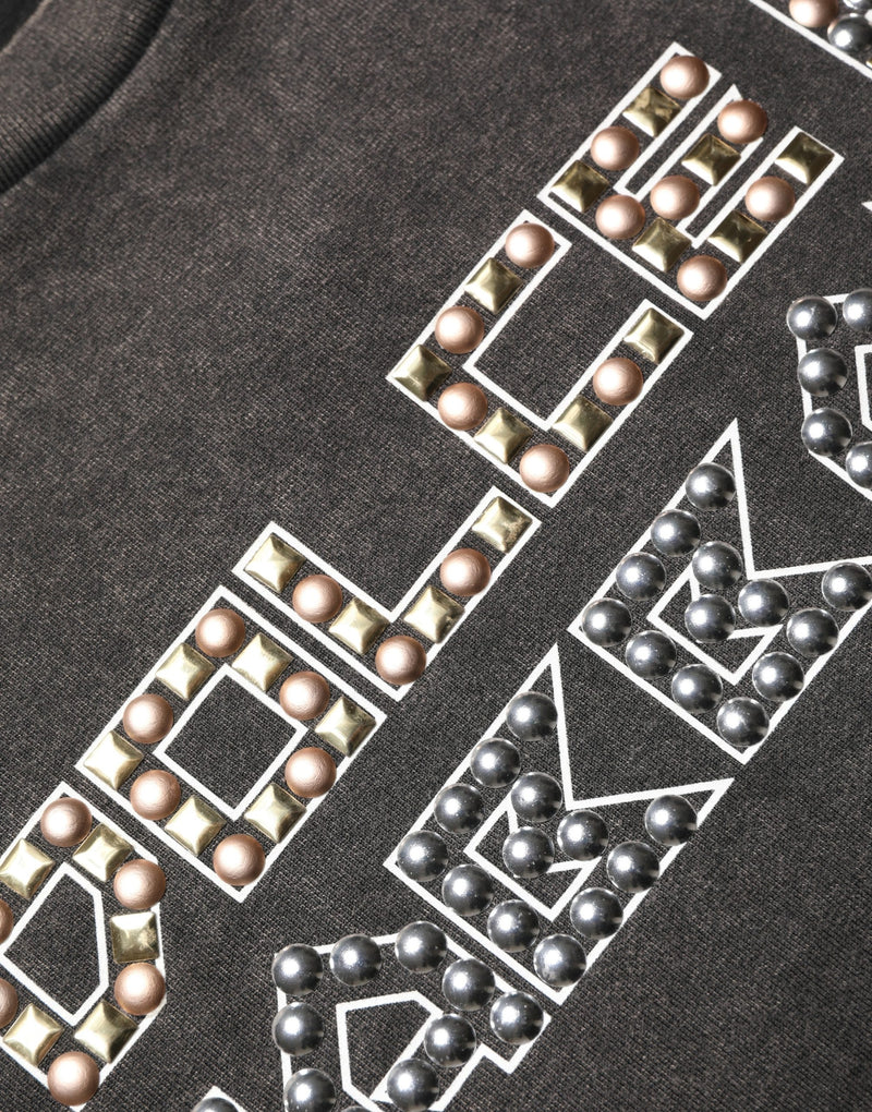 Dolce & Gabbana Gray Logo Embellished Men Crew Neck T-shirt