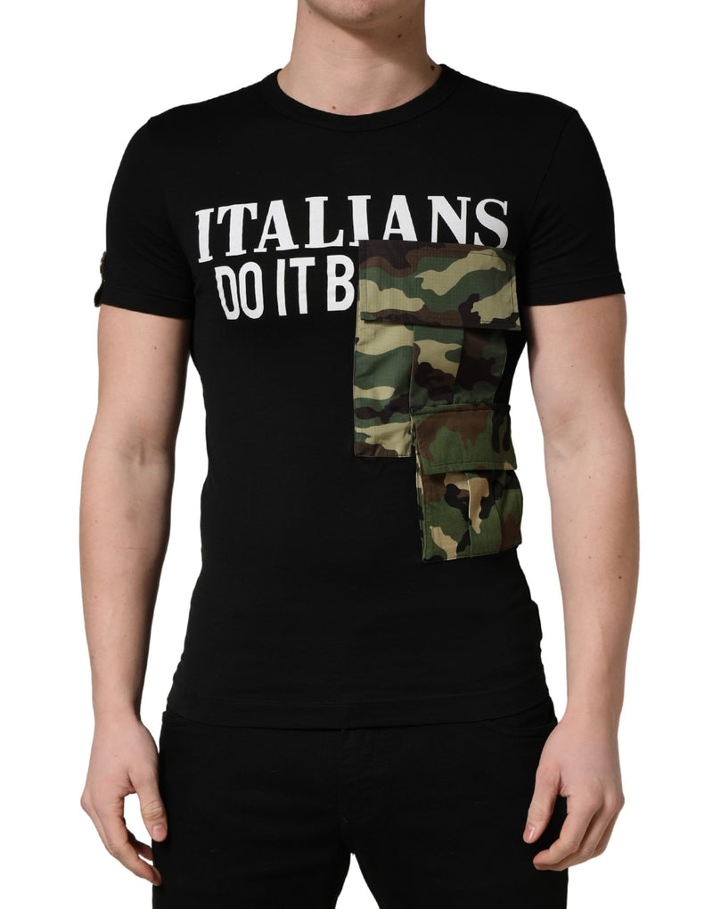 Camiseta preta masculina com bolso camuflado Italians Do It Better Dolce & Gabbana