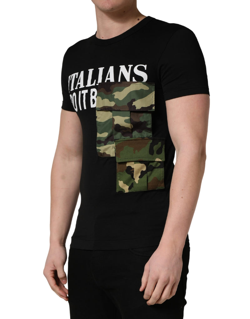 Camiseta preta masculina com bolso camuflado Italians Do It Better Dolce & Gabbana