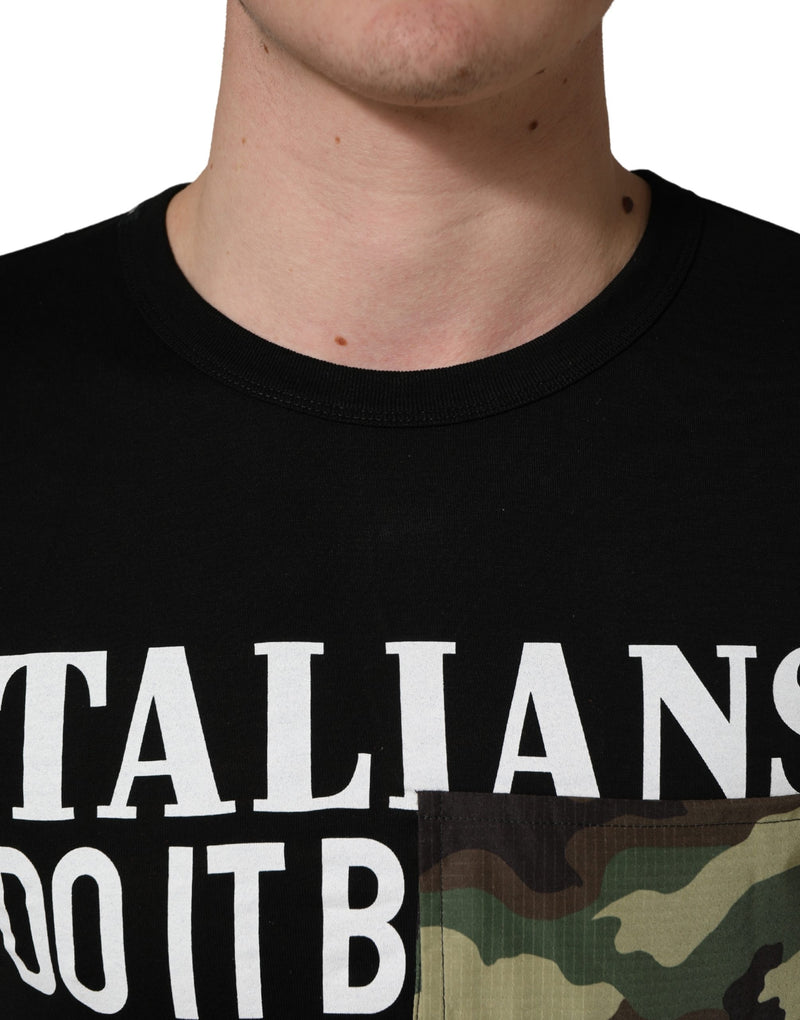 Camiseta preta masculina com bolso camuflado Italians Do It Better Dolce & Gabbana