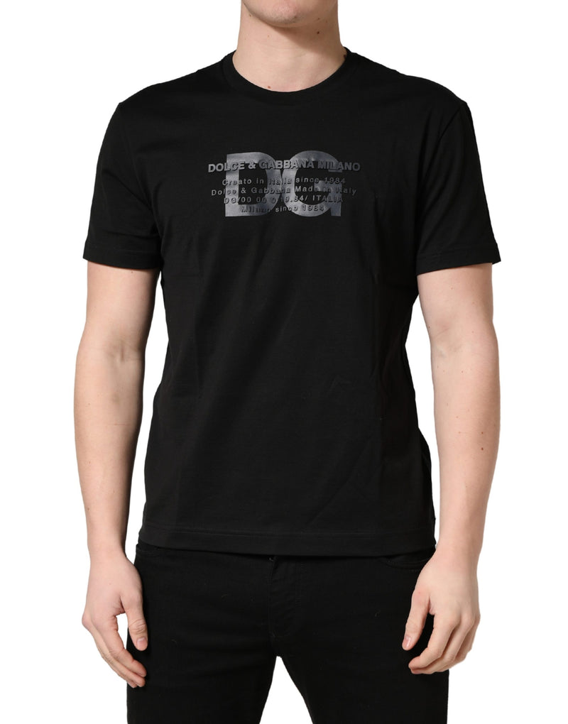 T-shirt girocollo in cotone nera con stampa del logo DG Dolce & Gabbana