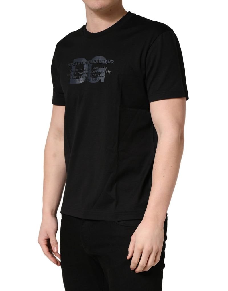 T-shirt girocollo in cotone nera con stampa del logo DG Dolce & Gabbana