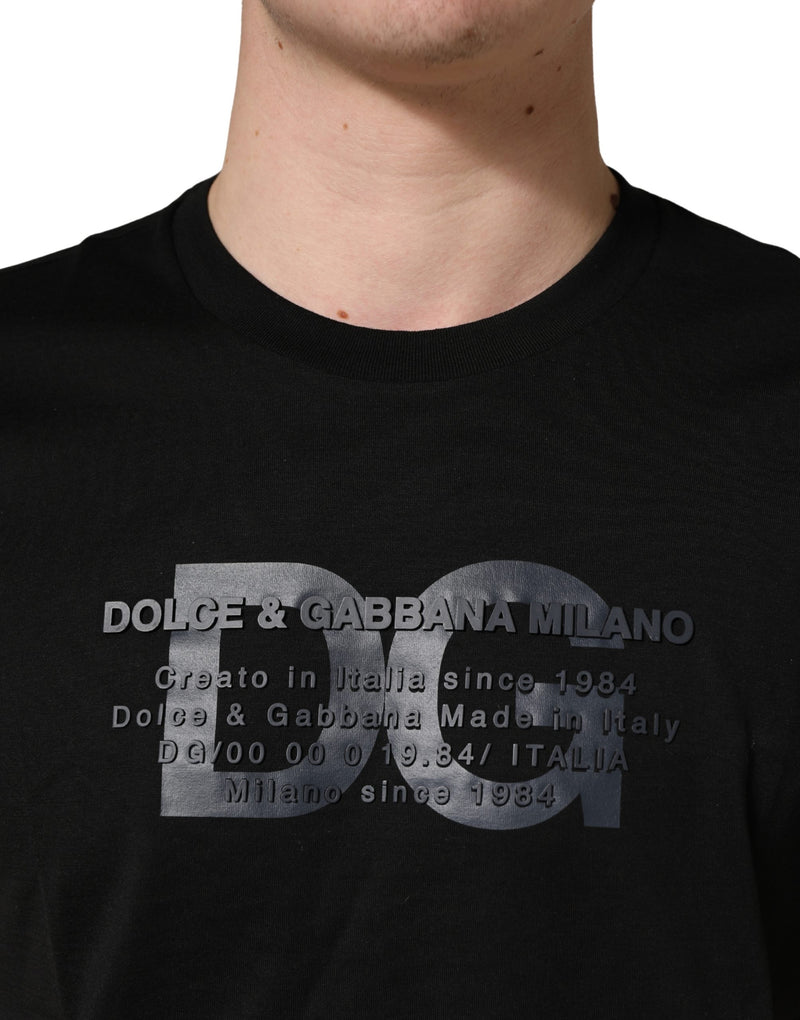 T-shirt girocollo in cotone nera con stampa del logo DG Dolce & Gabbana