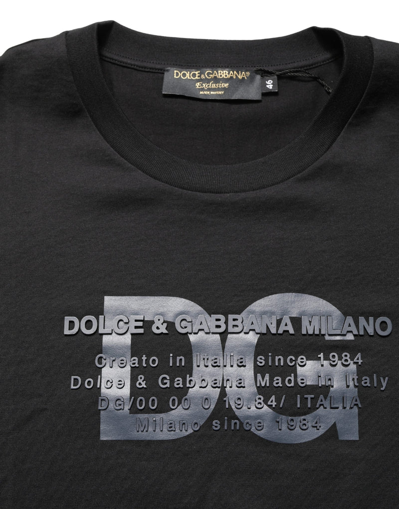 T-shirt girocollo in cotone nera con stampa del logo DG Dolce & Gabbana