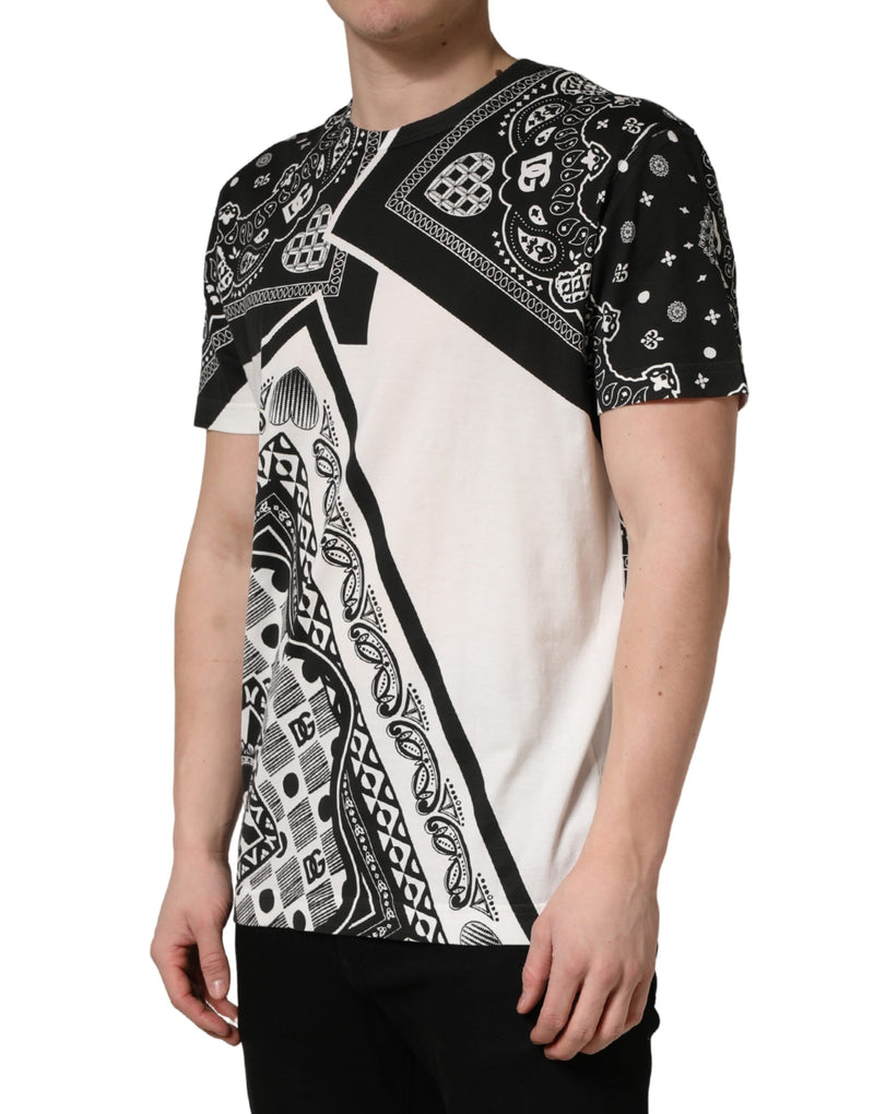 Camiseta de algodão preta e branca com estampa bandana e gola careca Dolce & Gabbana