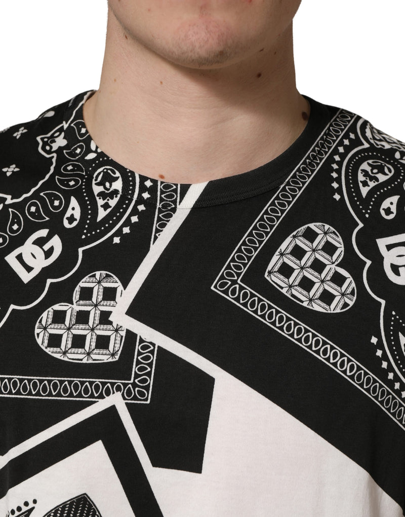 Camiseta de algodão preta e branca com estampa bandana e gola careca Dolce & Gabbana
