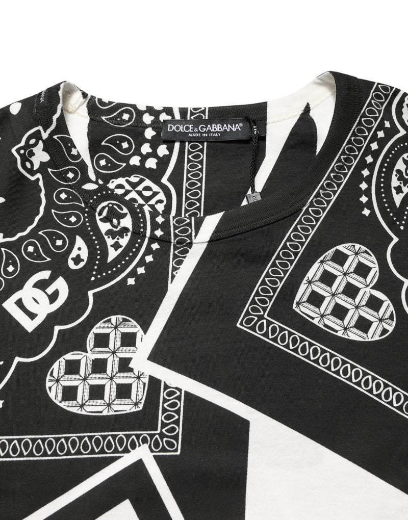 Camiseta de algodão preta e branca com estampa bandana e gola careca Dolce & Gabbana