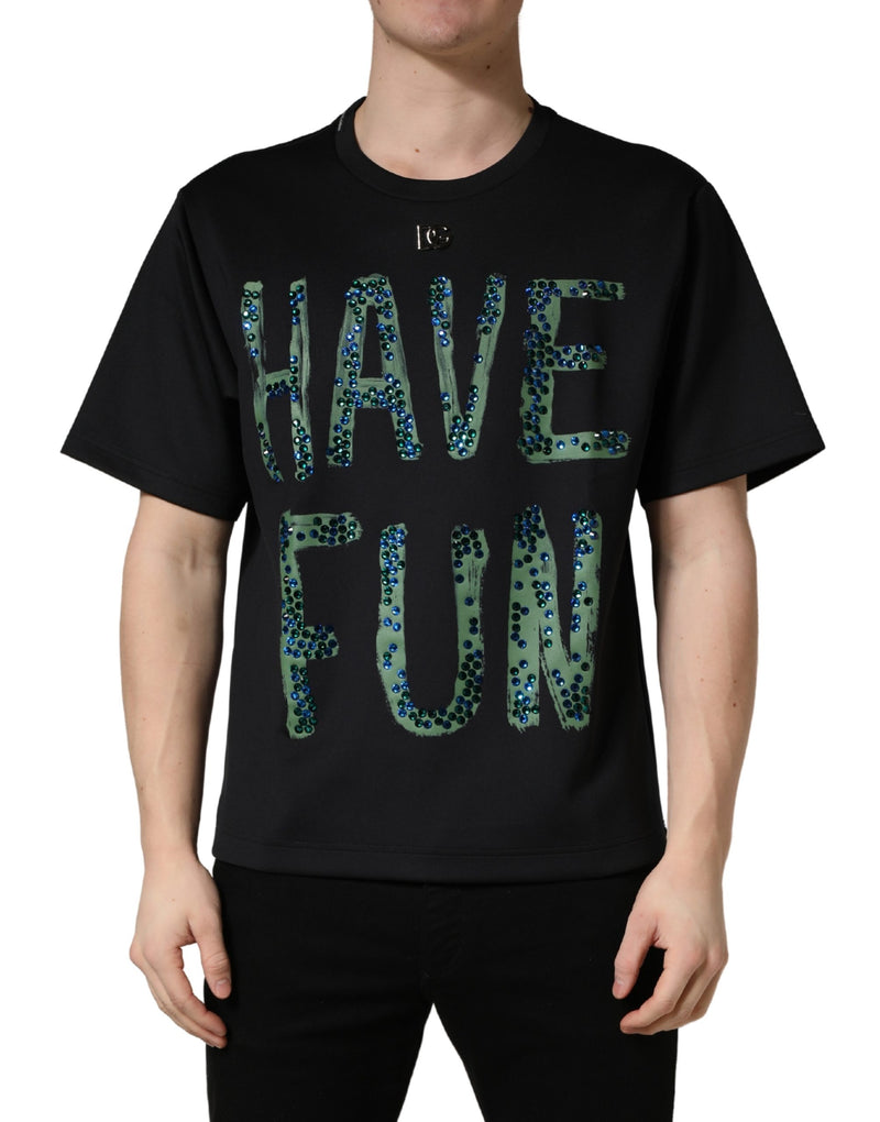 Dolce & Gabbana Black Have Fun Embellished Crew Neck T-shirt