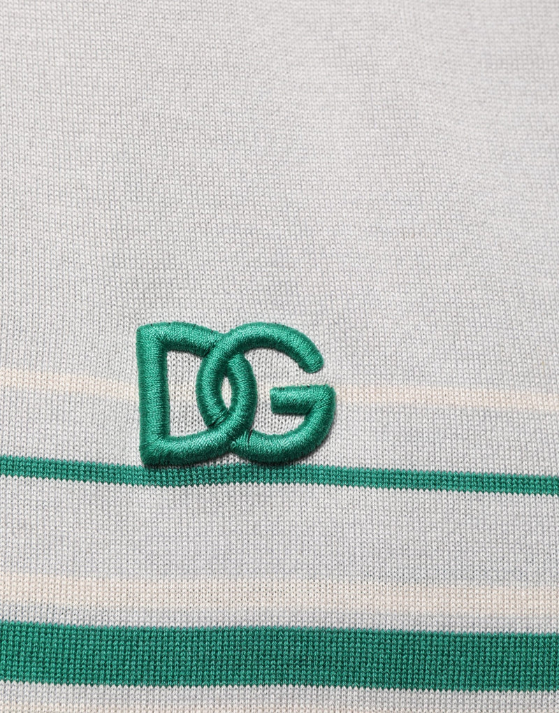 Camiseta polo de seda listrada cinza e verde com logo Dolce & Gabbana